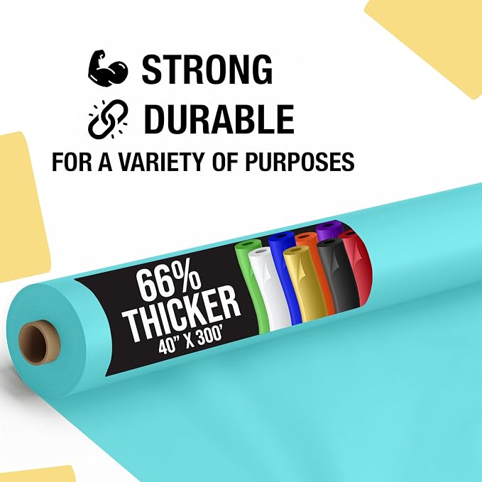 Party Solids 66% Thicker Premium Aqua Blue Plastic Table Cover Roll 40" X 300' Table Cloth Plastic Cover Roll Quality Thick Banquet Rolls Disposable Tablecloth Rolls Strong American Based Company