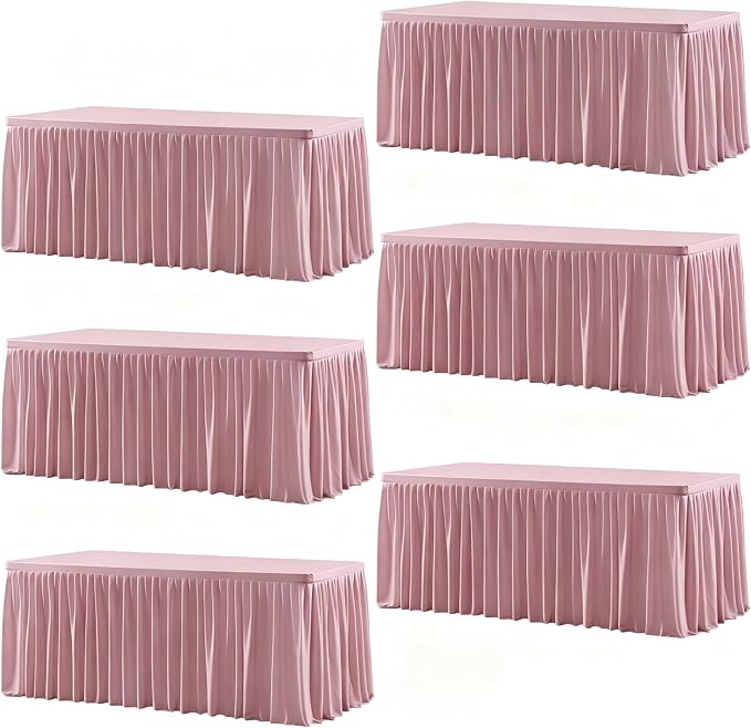 Wish Care 6 Pack Dusty Rose Rectangle Table Clothes for 6 Foot Tables, Polyester Fitted Tablecloths 6ft Stretch Table Cover for Wedding, Birthday, Parties, Trade Show, Craft Show