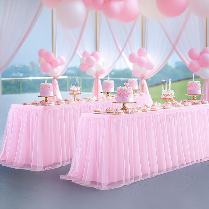 HB HBB MAGIC Baby Pink Table Cloths 8 Foot Rectangle Tulle Table Skirt Rectangle Tables 8ft Fitted Spandex Table Covers Stretch Elastic Banquet Birthday Party Baby Shower Wedding Table Cloths