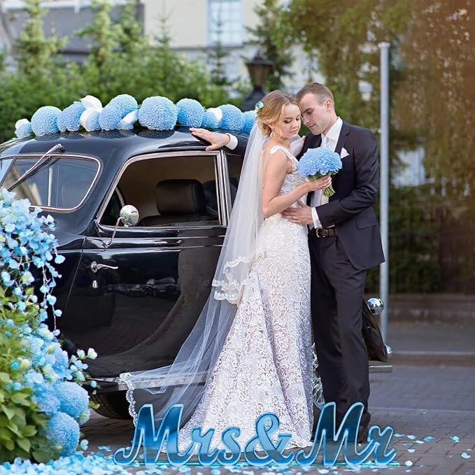 Mr & Mrs Sign for Wedding Table Decor,Large Acrylic Mr and Miss Sign,Photo Props, Freestanding Wedding Centerpiece Table Letters Wedding Decorations for Anniversary,Engagement,Party (Translucent Blue, 0.78'')