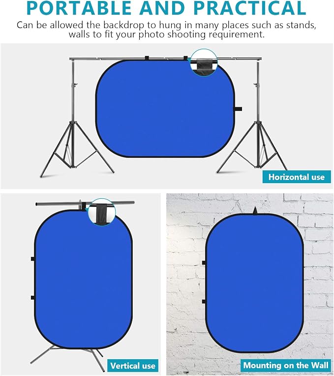 Neewer 5x7ft/1.5x2m Chromakey Foldable Backdrop with Stand 8.5ft/2.6m, 2-in-1 Reversible Green Blue Green Background Panel for Photography Studio, Live Streaming, Video Calls, Games