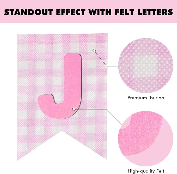 Custom Banner Kit, 28 Pink Printed Burlap Banner with 92 Felt Letters, Make Your Own Diy Customizable Kit for Birthday Wedding Party Decorations