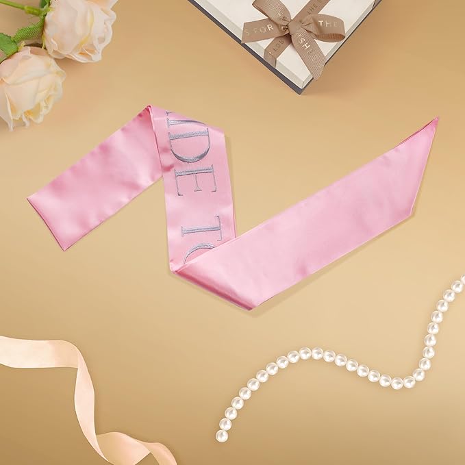 Embroidered Bride to Be Sash Double-Layer Satin Sash Bridal Shower Hen Night Bachelorette Party Accessories(Rose Gold)