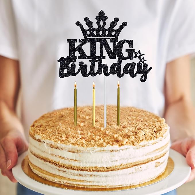 Birthday Gifts for Men, Birthday Decorations for Men, Party Decor Supplies including King Crown & Sash & Banner & Cake Topper & Candles