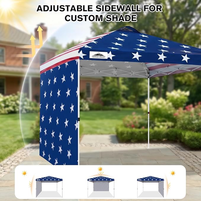 EAGLE PEAK Commercial Canopy 10x10 Pop Up Canopy Tent with 1 Sidewall, Easy Setup Heavy Duty Instant Event Shelter for Vendors & Markets, Outdoor Sun Shade, American Flag