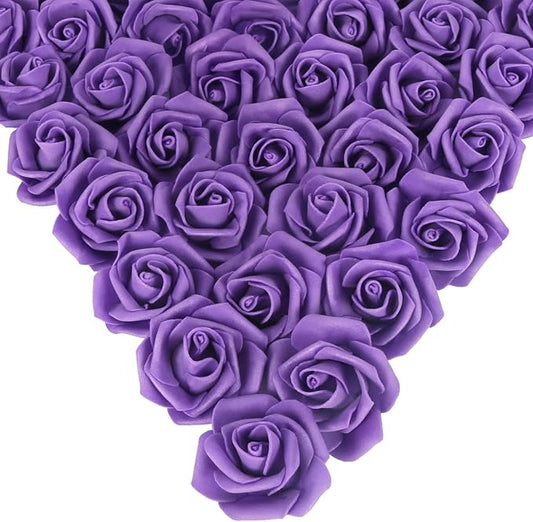 Artificial Roses,200PCS Purple Foam Roses 1.97in Stemless Rose Artificial Flower Heads for Craft DIY Wedding Party Home Decoration(Dark Purple)
