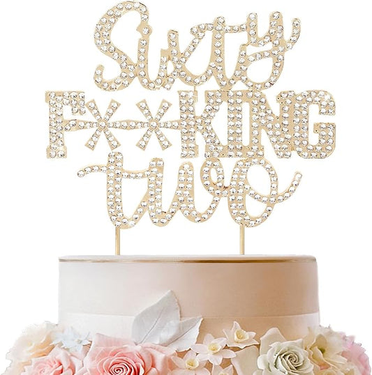 LINGTEER Happy 62nd Funny Gold Rhinestone Birthday Cake Topper - Cheers to 62 Years Old,Happy 62nd Birthday Party Cake Centerpieces Topper Decorations.