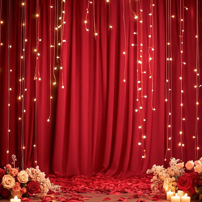 20ftx12ft Wrinkle Free Red Backdrop Curtain for Parties, 4 Panels Silky Polyester 12ft Long Photo Backdrop Drapes Back Drop Cloth for Wedding Birthday Party Christmas Photography Background