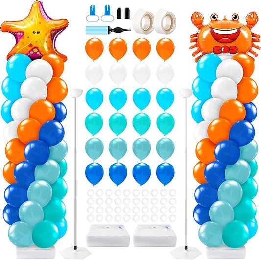 Kasyat 2 Sets Ocean Themed Balloon Column Stand Kit Blue Sea Balloon Arch Garland Kit Marine Animals Decoration for Ocean Theme Birthday Baby Shower Wedding Party Supplies