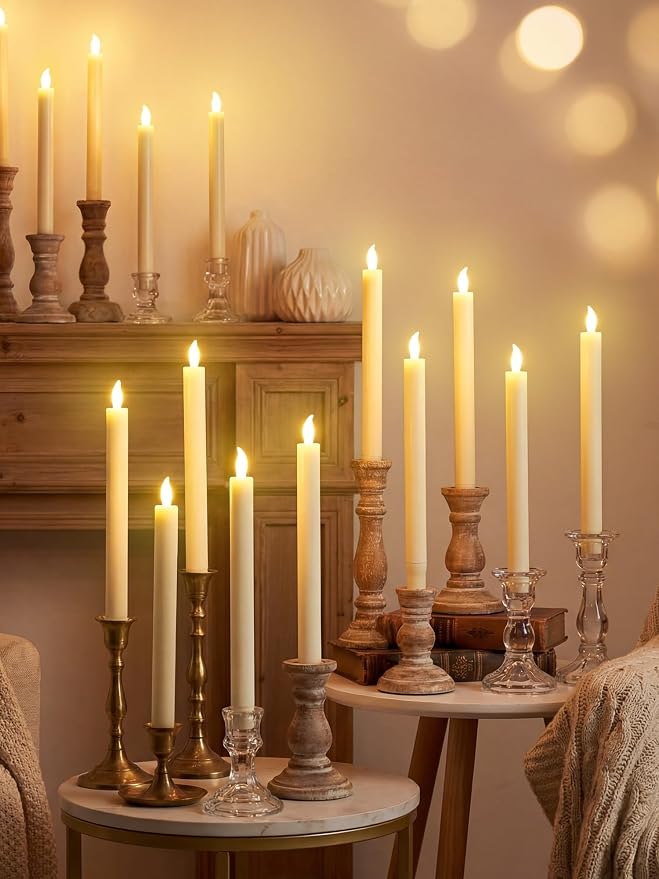Funtery 48 Pcs Flameless LED Taper Candles Battery Operated Candles Bulk Realistic LED Candlesticks Flickering for Wedding Church Party Home Decor(Ivory,10 Inch,Modern Style)