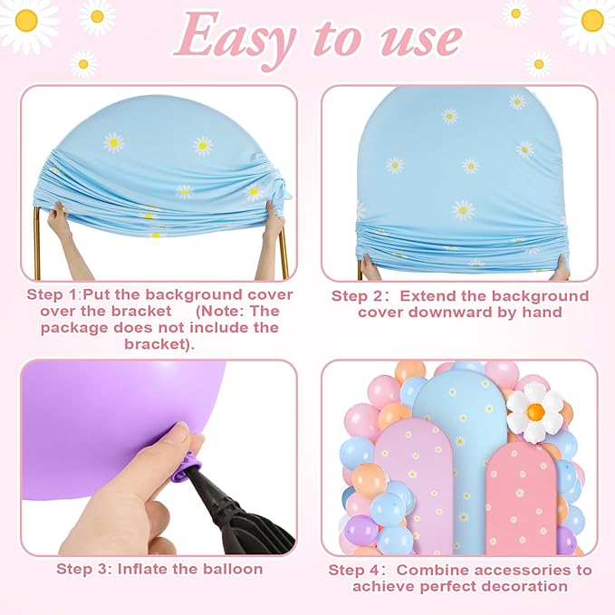 Foilswirl 34 Pieces Pastel Balloon Arch Backdrop Cover Kit 4ft 5ft 6ft Dog Theme Blue Spandex Arch Backdrop Cover with Daisy for Spring Boho Wedding Birthday Party