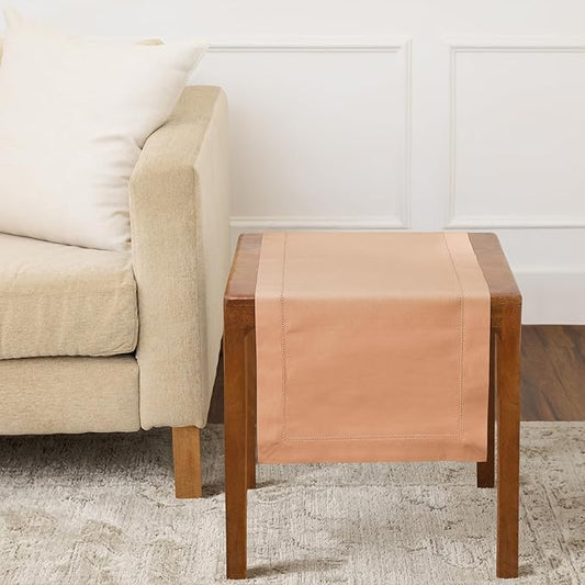 Solino Home Cotton Linen Table Runner 36 Inches - Peach Bloom Hemstitch Table Runner 14 x 36 Inch Ideal for Dresser and Coffee Tables, Mothers Day, Spring, Summer