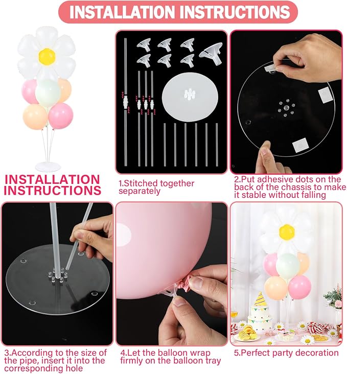 Daisy Party Balloons Stand Kit 2 Sets with 2 White Daisy Flower Foil Balloons Fresh Flower 1st Party Balloon Centerpieces for Tables for Spring Theme Mothers Day Daisies Themed Birthday Decorations