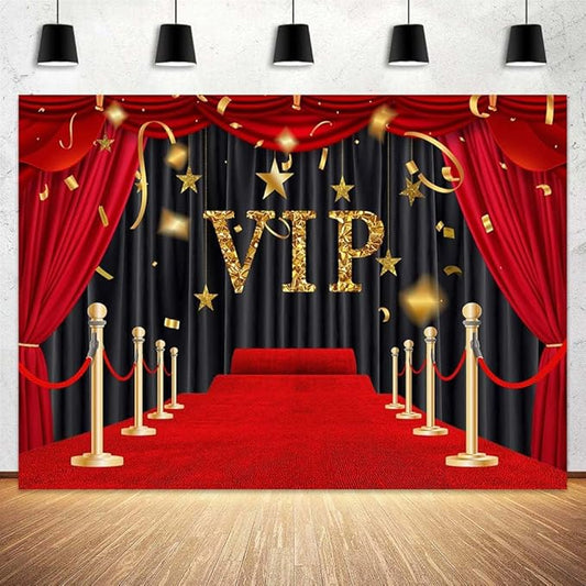 15x10ft VIP Red Carpet Background Glittering with Brilliant Stars Black Gold Stage Backdrop Award Ceremony Movie Banner Studio Props Graduation Wedding Birthday Party Decoration