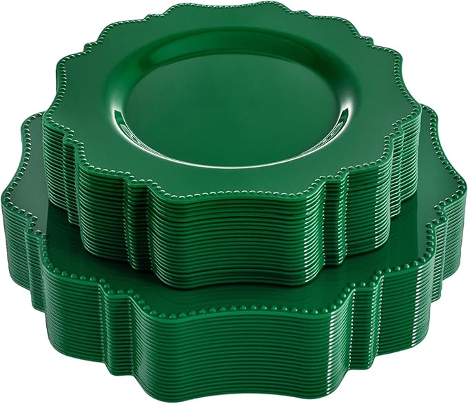 COLOSUS 60Pcs Green Plastic Plates, Green plastic Party Plates, green plates for party,Heavy Duty 30 Dinner plate 10.5” and 30 Salad/Dessert Plate 8.25” for St. Patrick's Day,wedding