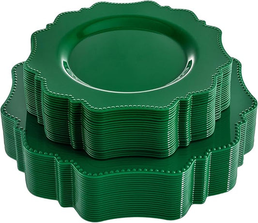 COLOSUS 60Pcs Green Plastic Plates, Green plastic Party Plates, green plates for party,Heavy Duty 30 Dinner plate 10.5” and 30 Salad/Dessert Plate 8.25” for St. Patrick's Day,wedding