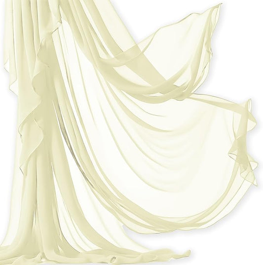 Barcelonetta | Chiffon Fabric | Decoration, Drapery Fabric | Wedding, Gender Reveal, Baby Shower, Birthday | for Arbor, Arch, Canopy, Table and Chair Decoration (Light Ivory, 10 Yards)