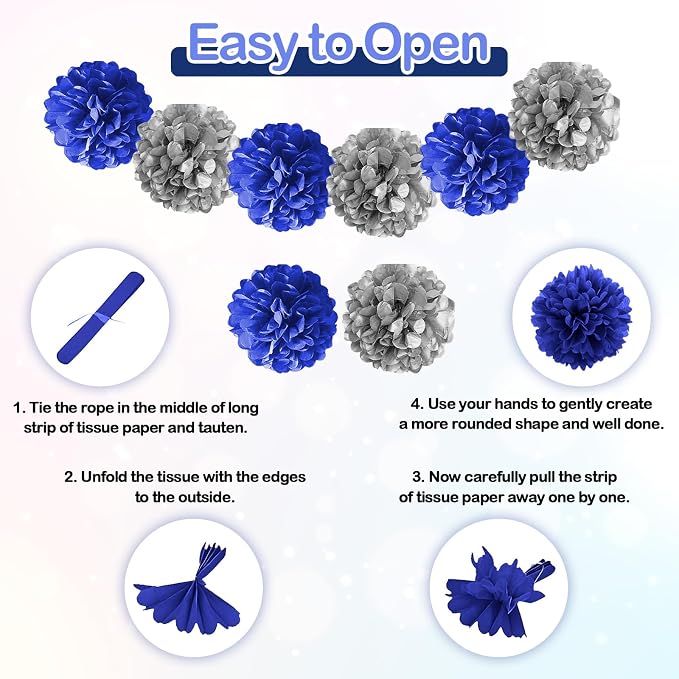 Graduation Party Decorations Pink, Congrats GRAD Banner Paper Pompoms Blue Fringe Curtain Backdrop Silver Star Foil Balloons Navy Blue Latex Balloon for Graduation Class of 2026 Decorations