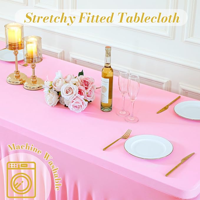 gogoparti 6 Pack Spandex Pink Fitted Table Cloth for 6ft Rectangle Tables Pink Stretch Tablecloth Table Covers Banquet Table Clothes Wrinkle Free Table Skirt for Parties Wedding