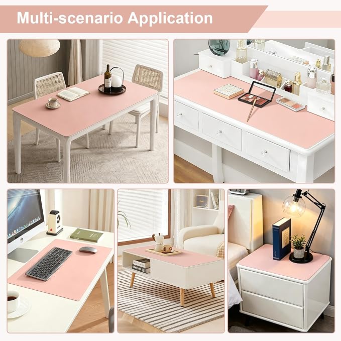 OstepDecor Pink Table Cover Protector 16 x 36 Inch, 1.5mm Thick Plastic Table Cover, Dining Table Protector Pad, Waterproof & Easy Cleaning PVC Desk Mat for Dresser, Coffee & Kitchen Wooden Tabletop