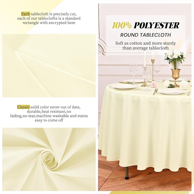Pesonlook 12 Pack Beige Round Tablecloth-120 Inch Beige Table Cloth Polyester Round Table Cover Washable Fabric Table Cover for Wedding/Party/Banquet/Dining/Buffet Table
