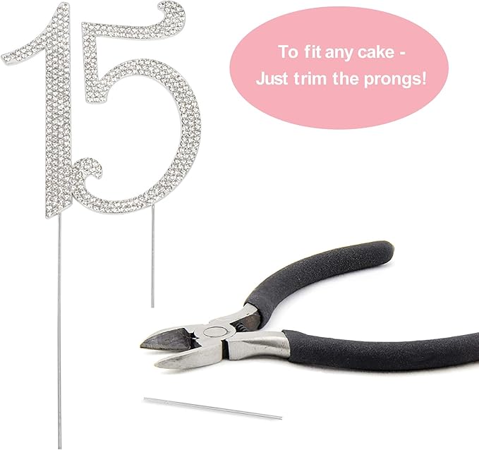 15 Cake Topper - Premium Silver Metal - 15th Birthday or Anniversary Party - Sparkly Rhinestone Quinceanera Cake Topper Decoration Makes a Great Centerpiece - Now Protected in a Box