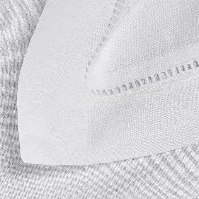 Simple&Opulence 100% Linen Dinner Napkins, Hemstitched Decorative 18x18 Inch White French Flax Cloth, Pack of 4 Reusable Napkins,Stone Washed with Handcrafted Mitered Corners