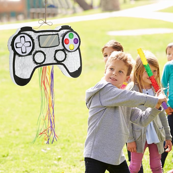 WERNNSAI Video Game Piñata - Game Controller Piñata Bundle with Blindfold and Bat for Boys Piñata Gaming Theme Party Decoration Supplies Pull String Piñata for Birthday Party Celebration
