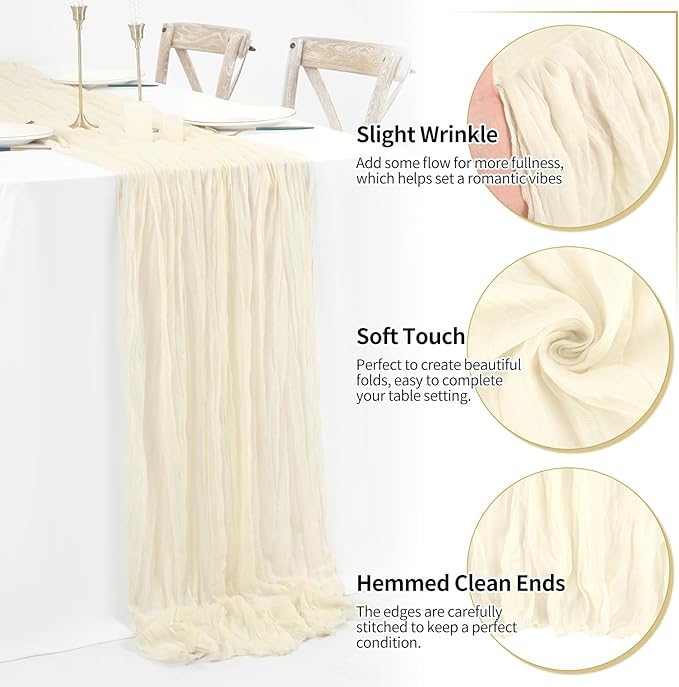 16 Pack 10Ft Cheesecloth Table Runner Ivory, 20 x 120 Inch Rustic Gauze Boho Cheese Cloth Runners Wedding Long Table Runner for Wedding Party Bridal Shower Table Decoration