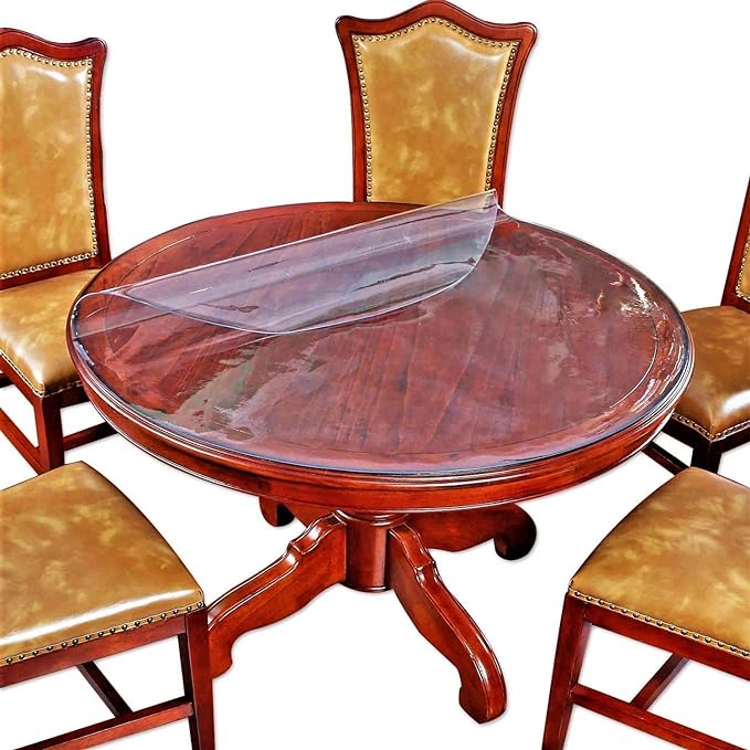 48 Inch Clear Round Plastic Tablecloth Coffee Dining Room Table Cover Protector Wood Marble Furniture Countertop Desk Top Protection Pad PVC Vinyl Circle Tablecloth Water Resistant Non-Slip Desk Mats