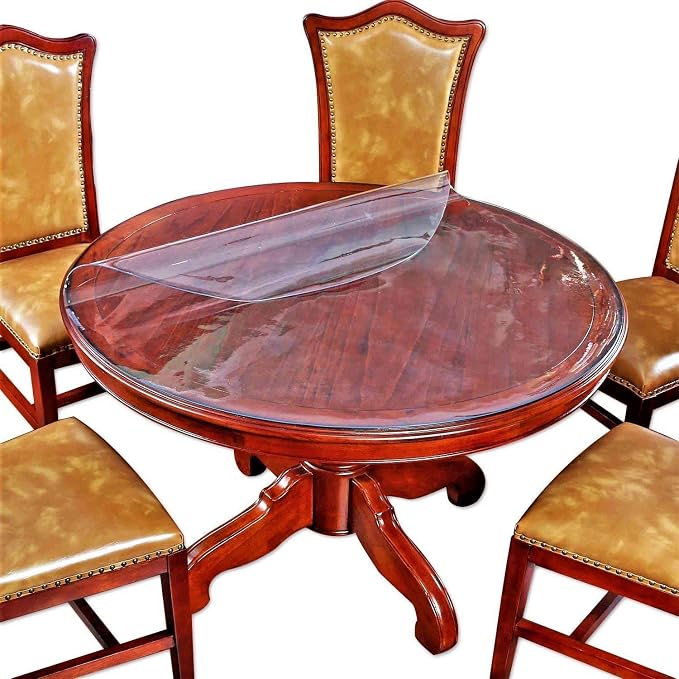 Clear Round Table Tabletop Protector Cover Plastic Tablecloth Wood Furniture Dining Coffee Side End Bedside Bar Pub Table Topper Desktop Cloth Protective Desk Chair Pad Mat PVC Vinyl 36 Inch Diameter