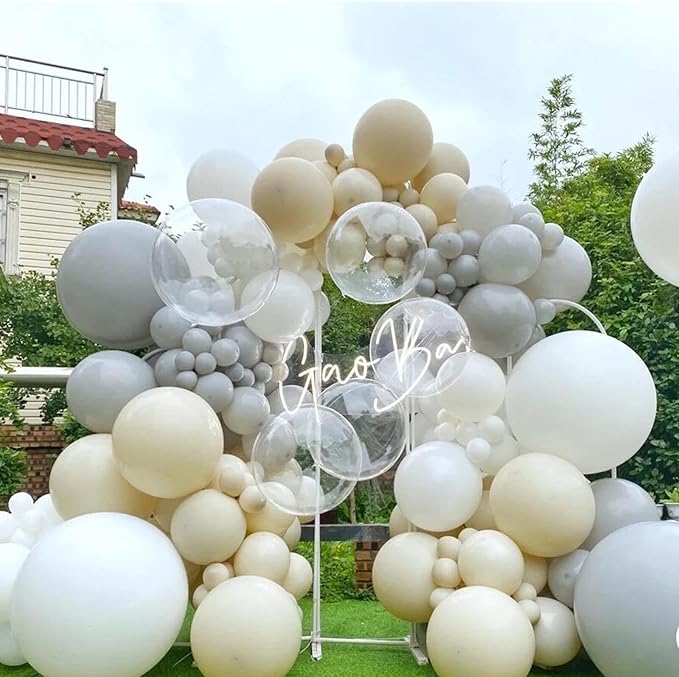 412pcs Sand White Balloon Garland Arch Kit 18 12 10 5 Inch Different Sizes Matte Neutral Latex Cream Balloons for Baby Shower Birthday Wedding Party Decoration