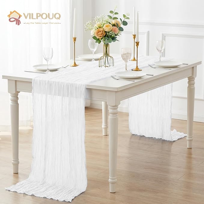 6 Pack White Cheesecloth Table Runner 21x120 Inches, Boho Gauze Rustic Semi Sheer Cheese Cloth Table Runners for Easter Wedding Bridal Baby Shower, Birthday Party, Long Farmhouse Table Decor