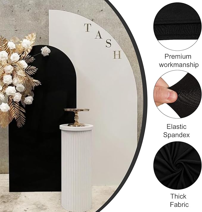 Set of 2 Spandex Fitted Arch Backdrop Cover Wedding Arch Cover Round Top Chiara Arch Backdrop Stand Covers for Birthday Party Baby Shower Wedding Arch Decor（6.6 FT Gold, 7.2 FT Black）
