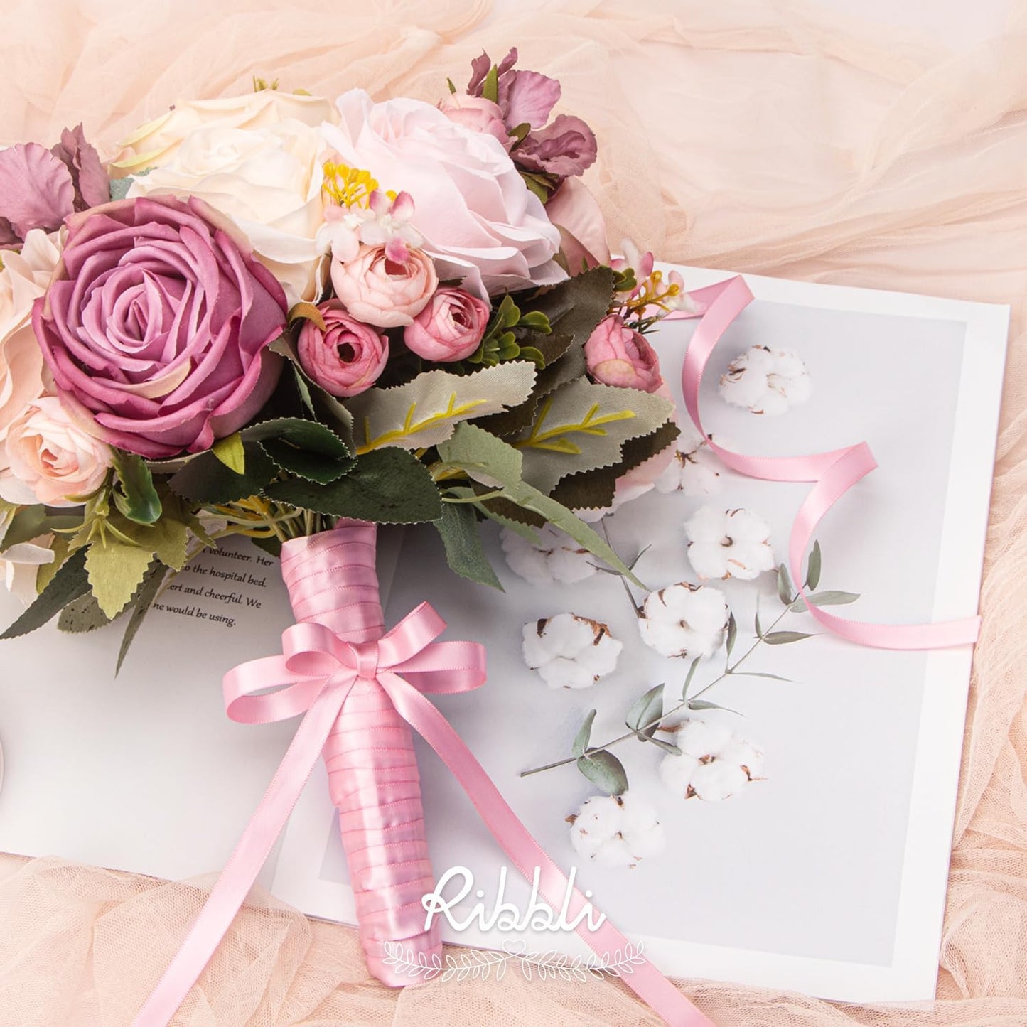 Ribbli Double Faced Light Pink Satin Ribbon,3/8” x Continuous 25 Yards,Use for Bows Bouquet,Gift Wrapping,Floral Arrangement