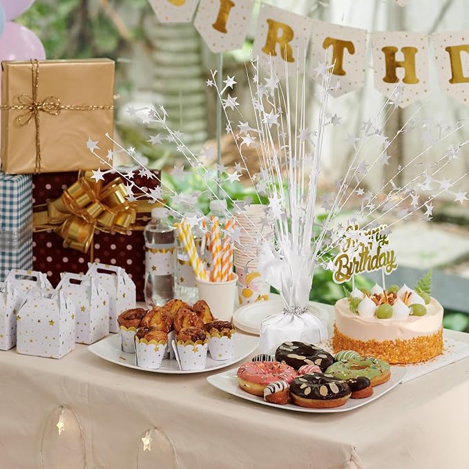 Crowye 6 Pcs Metallic Foil Spray Centerpiece Party Star Decoration Table Decor for Birthday Wedding Bachelorette Summer Party Holiday(White,Small Star)