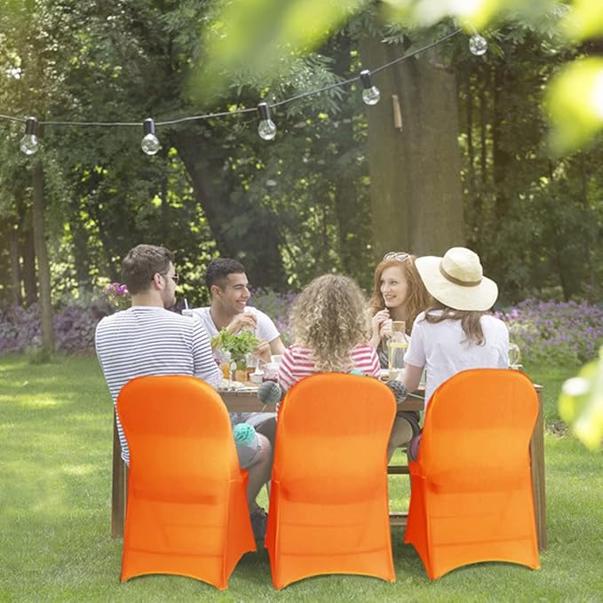 Babenest Spandex Folding Chair Covers Upgraded 10 PCS Universal Stretch Washable Fitted Chair Slipcovers Protector for Wedding, Holidays, Banquet, Party, Celebration (Orange)