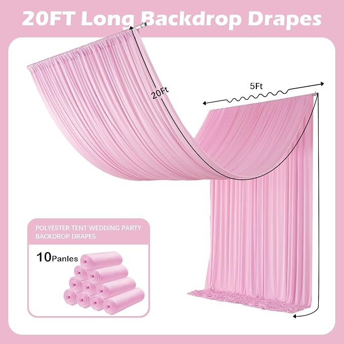 50ftx20ft Baby Pink Backdrop Ceiling Drapes,10Panels 20ft Height Wrinkle Free Tent Draping Curtains, Fabric Drapery Ceiling Drapes for Wedding Ceremony Birthday Theme Parties with Rod Pocket