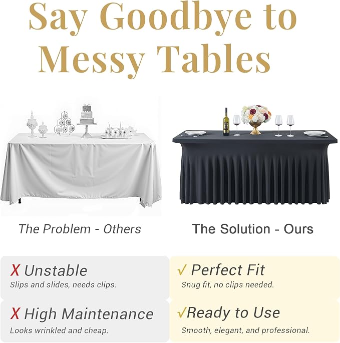 Black Spandex Table Cloths for 6 Foot Rectangle Tables, 2 Pack Wrinkle Free Fitted Table Cover 6ft Tablecloth Stretchy Table Skirt for Parties Weddings Banquet Birthday Baby Shower