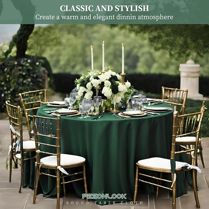Pesonlook 12 Pack Round Tablecloth Hunter Green Polyester 120 Inch Washable Fabric Round Table Cover Tablecloth for Wedding/Party/Banquet/Dining/Buffet Table