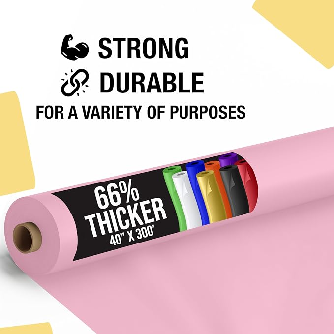 Party Solids 66% Thicker Premium Pink Plastic Table Cover Roll 40" X 300' Table Cloth Plastic Cover Roll Quality Thick Banquet Rolls Disposable Tablecloth Rolls Strong American Based Company
