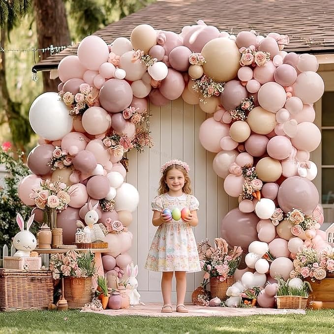 Dusty Pink White Balloon Garland Double Stuffed Baby Pink Nude Beige Balloons Cream Balloon Arch Kit for Boho Baby Shower Birthday Christening Bridal Wedding Mother's Day Party Decorations