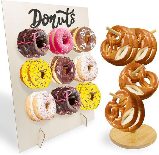 2 Pcs Donut Stand Donut Wall Display Stand Wooden Bagel Holder for Party Supplies Table Dessert Wedding Birthday Baby Shower Treat Dessert Table Decoration