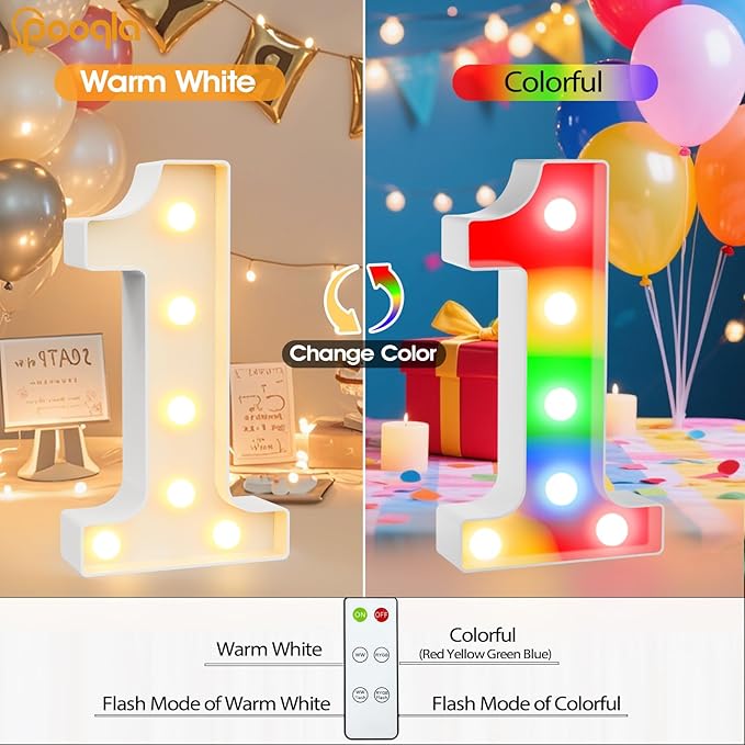 Pooqla 75th Birthday Decoration for Her Him, Decorative LED Light Up Numbers, Marquee Numbers 75 Sign for Party Backdrop 75th Wedding Anniversary Decor Gift, Warm White and Colorful Number 75