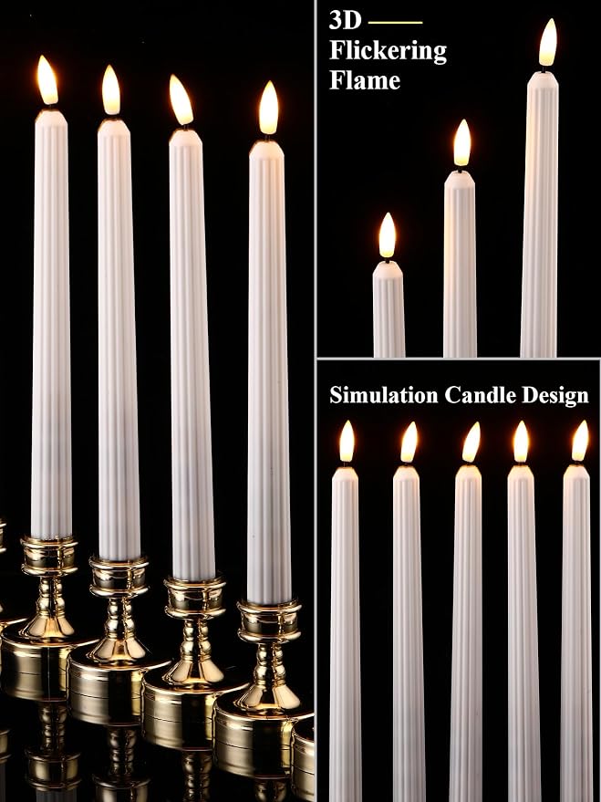 Funtery 48 Pcs Flameless LED Taper Candles Battery Operated Candles Bulk Realistic LED Candlesticks Flickering for Wedding Church Party Home Decor(White,11 Inch,Romantic Style)