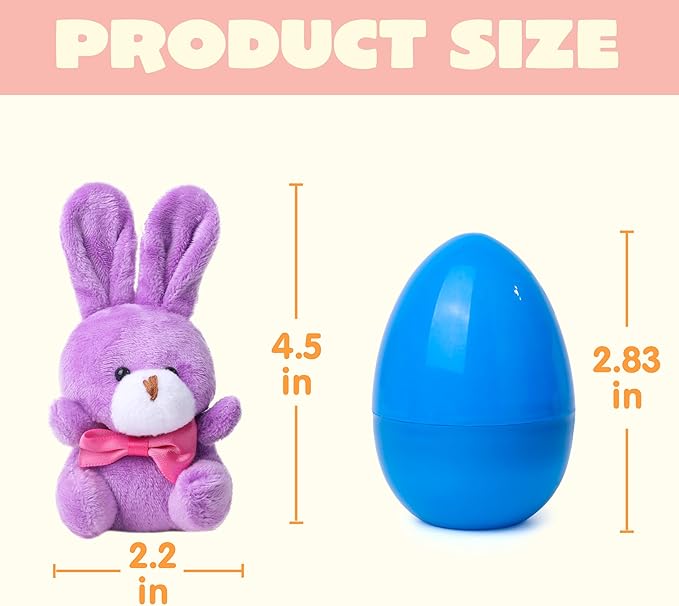 JOYIN 24 Pcs Filled Easter Eggs Plush Toy, Bright Colorful Eggs Prefilled with Variety Plush Bunnies for Kids Toddlers, Easter Basket Stuffers and Party Favors