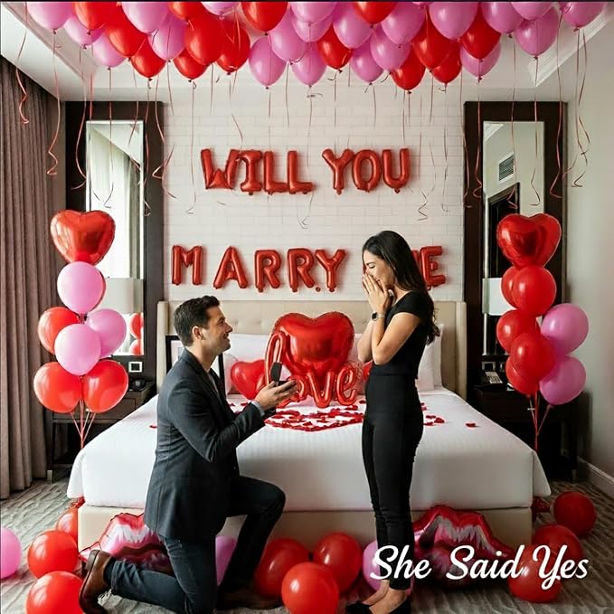 Will You Marry Me Decorations red Will You Marry Me Proposal red lips Foil Letter Balloon Heart Shaped Petal Balloon for Valentine's Day