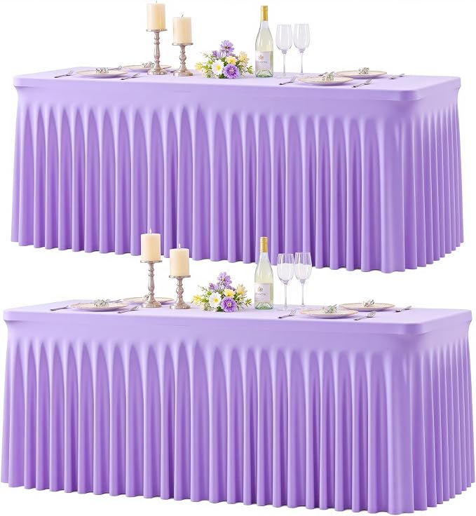 gogoparti 2 Pack Spandex Purple Fitted Table Cloth for 6ft Rectangle Tables Purple Stretch Tablecloth Table Covers Skirt Banquet Wrinkle Free Tablecloths for Parties Wedding