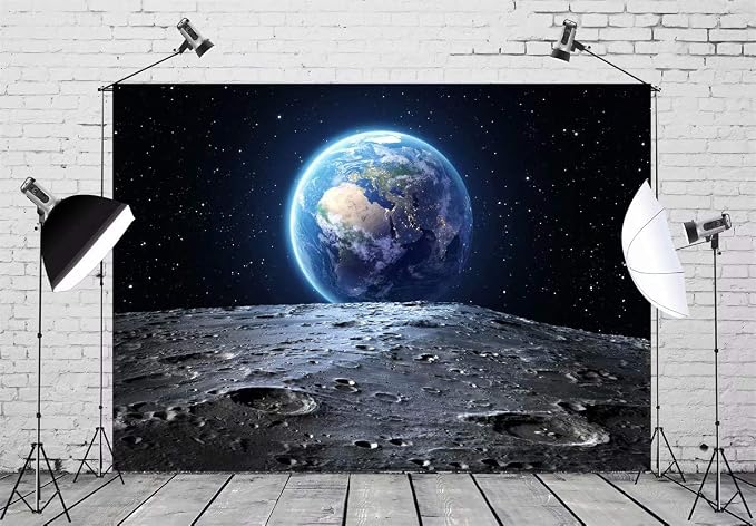BELECO 10x6.5ft Fabric Outer Space Backdrop Blue Earth Seen from The Moon Surfac Furnished by NASA Planet Photography Backdrop for Birthday Party Decoration Photoshoot Photo Background Props