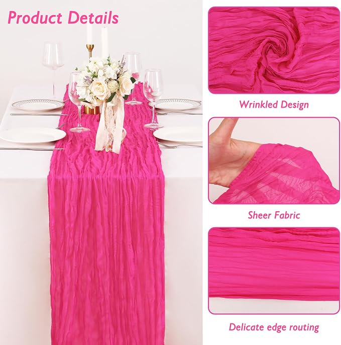 8 Pack Hot Pink Cheesecloth Table Runner 120 Inch 10FT Gauze Cheese Cloth for Baby Shower, Valentine's Day, Wedding Decoration